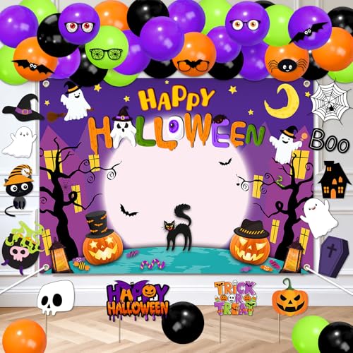 Halloween Photo Booth Props for Party Decorations Kit Photo Backdrop 7x5ft Happy Halloween Backdrops Kids Photoshoot Banner Scene Setter