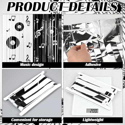 Gilprop 2 Pcs Music Party Decoration Backdrop Curtains Graduation Foil Fringe Musical Background Vinyl Record and Musical Note Curtain for Grad Music Birthday Party Decorations, 3.28 x 6.56ft