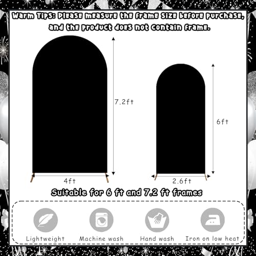 Set of 2 Arch Backdrop Covers Black(7.2Ft, 6Ft), 2-Sided Spandex Fitted Round Top Chiara Arch Backdrop Stand Covers for Baby Shower Wedding Birthday Party Supplies (Only Cover) - color: Black, size: 7.2FT/6FT