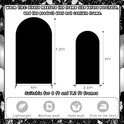 Set of 2 Arch Backdrop Covers Black(7.2Ft, 6Ft), 2-Sided Spandex Fitted Round Top Chiara Arch Backdrop Stand Covers for Baby Shower Wedding Birthday Party Supplies (Only Cover) - color: Black, size: 7.2FT/6FT