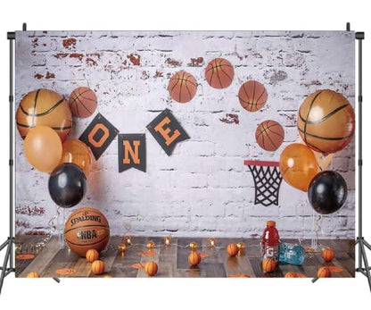 Basketball Theme Photography Backdrop Baby Boy 1st Birthday Cake Break Portrait Background Basketball Balloons Decoration Baby Shower Banner Photo Booth Props,8x6ft