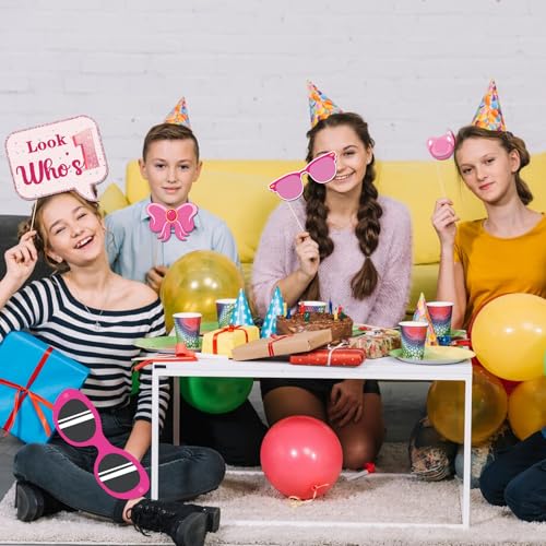 30Pcs Pink Girl's 1st Birthday Photo Booth Props Kit, Gender Reveal Decorations Camera Props, New Dad New Mom It' s a Girl Party Photography Supplies