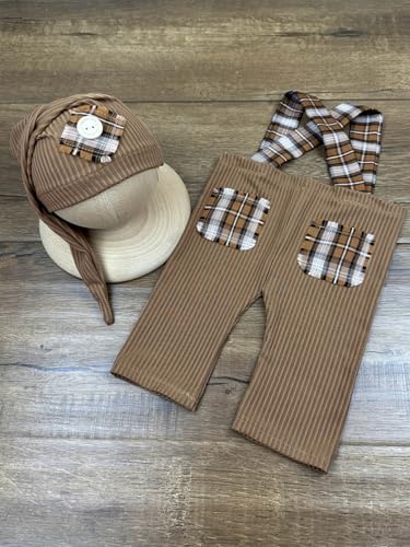 Newborn Baby Boy Suspender Pants Photo Outfits Gentleman Photography Outfit Girl - color: Coffee2