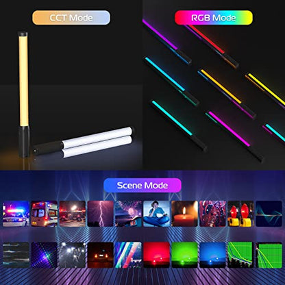ULANZI VL119 Handheld Light Wand, 360° RGB LED Video Light Stick for Photography, 3300mAh Rechargeable Tube Light for Video Shooting, 2500-9000K Dimmable Camera Light with LCD - size: 1 pcs-Large