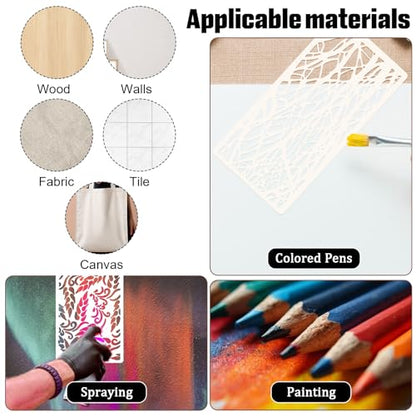 18Pcs Stencils for Crafts Painting, Reusable Cake Stencils Decorating Texture Stencil Background Stencil Leaf Floral Tree Templates for Painting on Wood Furniture Card Canvas Paper Scrapbook
