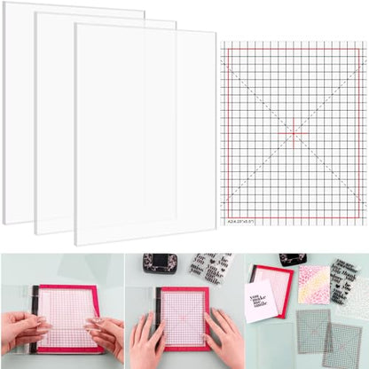 3PCS 4.75x6 Photopolymer Grip Mat with 6PCS Printed Guides for Stamping,Multi-Use Non-Slip Sticky Mats Fit in Stamp Positioning Tool for Card Making Hold Your Cardstock in Place When Stamping,Stencil - color: 4.75"x6" 3xgrip Mat+6aligment