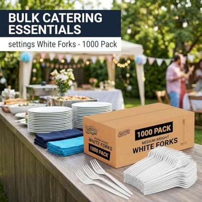 1000 Count Medium Weight White Plastic Forks Bulk Plastic Silverware For Parties, Weddings, Catering, Take out Single-Use Forks - size: 1 Case Forks (1000)