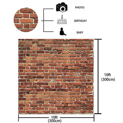AIIKES 10x10FT Red Brick Wall Photography Backdrop Thin Vinyl Photo Backdrops Baby Birthday Party Graduation Home Decoration Photo Booth Studio Prop Banner 11-506 - size: 10x10ft