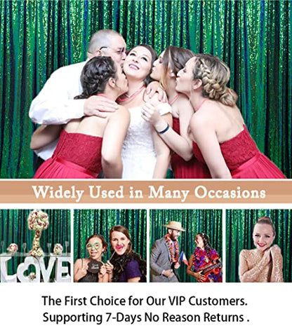 ShinyBeauty Iridescent Green Sequin Backdrop 7FTx7FT - Photo Booth Curtain for Wedding, Baby Party, Birthday - Glitter Fabric - color: Iridescent Green, size: 7FTx7FT