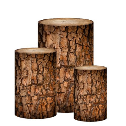 NIVIUS PHOTO Simulated Tree Stump Spandex Pillar Cover for Metal Cylinder Pedestal Stands - 3 Pieces - Covers Only, Stands are not Included (NO-1016) - color: No-1016