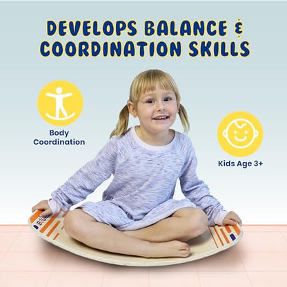 New Bounce Balance Board - Premium Wooden Wobble Board for Exercise & Balance Training - Supports Up to 480 Lbs. - Versatile Rocking Balance Boards for All Ages - size: Large (11.8"x35")