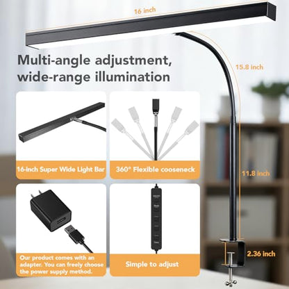 LED Desk Lamp for Office Home, Eye- caring Lamp with 10 Meter Remote Control Function, 5 Modes 10 Brightness Adjustable Desk Light Flexible Gooseneek Clip - on Light for Studying, Workbench (black) - color: T-shaped-Black