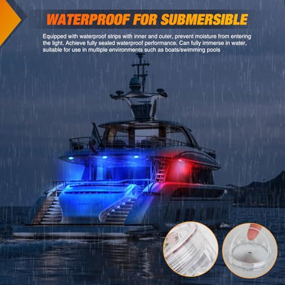 Nilight Marine Boat Light 4 PCS 10LED RGB Wireless Cabin Ambiance Multi Color Exterior Deck Lights Remote Control Submersible for Pontoon Sailboat Yacht Skeeter Fishing Bass Boats - color: 4PCS RGB Boat Light