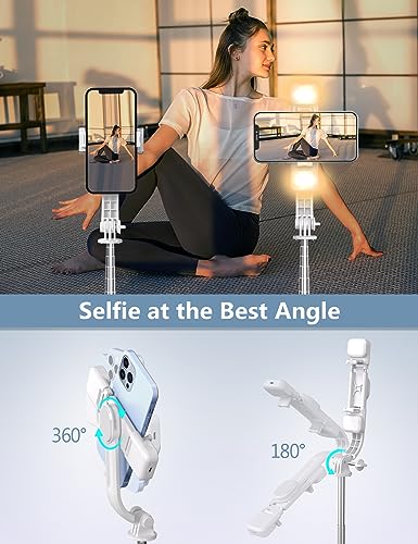 45'' Selfie Stick with Light, Travel Tripod Essentials with Wireless Remote, Portable Cell Phone Tripod Stand, Beach Cruise Ship Essentials for Family, Compatible with 4-7.2" All Smartphone - color: White - 45" Standard Height