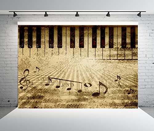 BELECO 12x10ft Fabric Retro Music Piano Backdrop Grunge Piano Keyboard Music Symbol Music Notation Old Music Sheet Photography Background Music Theme Party Decorations Photo Booth Studio Props