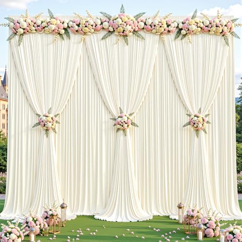 4 Panles Ivory Backdrop Curtains - Wrinkle Free Fabric Backdrop Curtain for Photoshoot, 10FT Wedding Party Photo Backdrop Drapes for Birthday Baby Shower Photography Stage Background Decorations - color: Ivory, size: W4' x H10'(4 panels)