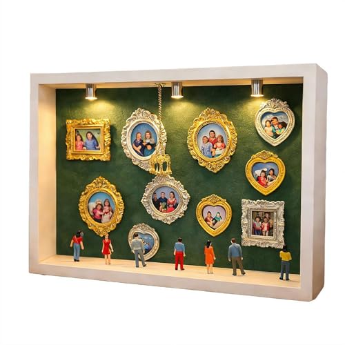 DIY Silhouette Shadow Box Frame Kit, Mini Museum Silhouette Box with Gold Miniature Museum & Figurines, Unique Memories in Style for Anniversary, Wedding, Birthday, Valentine's Day & Home Decor - color: White, size: Green board
