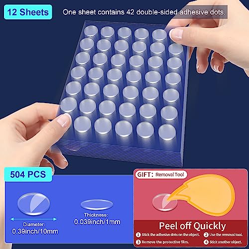 PHIXBEAR 504 Pcs Clear Removable Adhesive Dots, Glue Point Dots for Crafts Balloons Poster, Double Sided Sticky Round Dots (0.39 Inch)