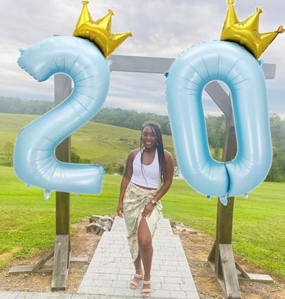 Giant Pale Blue 2 Number Crown Balloons 40 Inch Light Blue 2 Mylar Helium Large Crown Digital Balloon Baby Blue Birthday Numbers Balloons 2nd Birthday Kids Theme Party Decoration Supplies - color: Crown Pale Blue 2