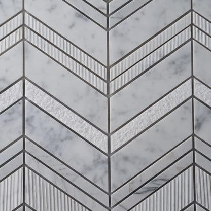 4 x 5 White and Gray Textured Chevron Marble Mosaic Sample Tile Having 1 sqft Coverage - color: White and Gray, size: Sample Swatch (4 x 5 in)