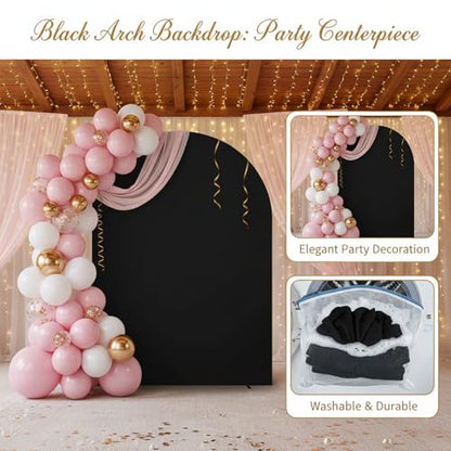 Double Sided 6.6FT Black Arch Backdrop Cover Spandex Fitted Stretchy Arch Covers for Wedding Birthday Party Bridal Baby Shower Ceremony - color: Black, size: 6.6FT