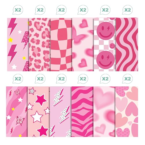 VIVIQUEN 24 Pack Pink Heart Pattern Double-Sided Paper, 12-inches Leopard Print Textured Scrapbook Paper Craft Paper Folded Flat for DIY Background Card Making Scrapbook Photo Album Decor