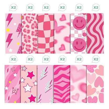 VIVIQUEN 24 Pack Pink Heart Pattern Double-Sided Paper, 12-inches Leopard Print Textured Scrapbook Paper Craft Paper Folded Flat for DIY Background Card Making Scrapbook Photo Album Decor