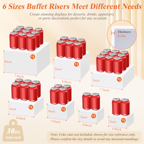 7Pcs White Acrylic Buffet Risers with Mini Sign and Marker, Food Display Risers for Party Catering Dessert Jewelry Collectibles,Acrylic Cube Nesting Boxes with Hollow Bottoms(8" 7.5" 7" 6.8" 6" 5" 5") - size: 8" 7.5" 7" 6.8" 6" 5" 5"