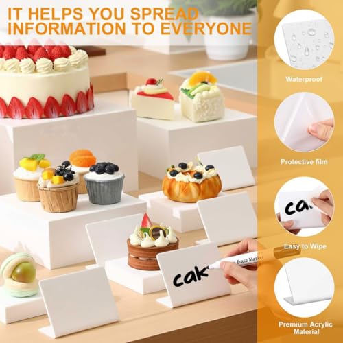 Blosssound 8 Pieces White Acrylic Risers with 8 Signage 2 Markers, 3-10 Inch Cube Nesting Risers Display Stands with Hollow Bottoms for Buffet Table Catering Dessert Food Collectibles Show