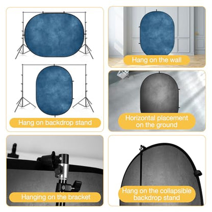 Kate Collapsible Backdrop Pop Up Photo Backdrops Grey Blue Foldable Background for Headshot, for Portrait Photography, for Video, 5x6.5ft