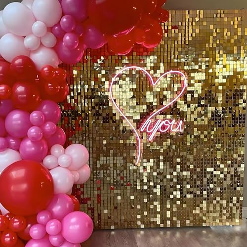 Easy Setup Gold Shimmer Wall Backdrop Interlocking Sequin 24 Panels with Clear Grid Back for Decorations Best Party Decor for Wedding, Anniversary, Birthday, Engagement Bachelorette - color: GOLD