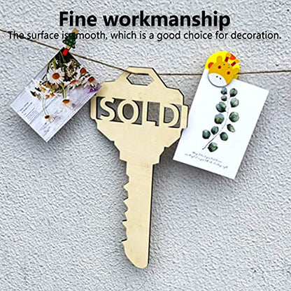 Wooden Key Shaped Pendant, 40x19cm, DIY Photo Props for Home and Outdoor Decor, Ideal for Wedding and Birthday Party