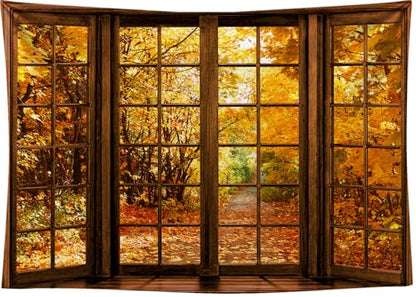 7x5 FT Fall Photo Backdrop Fall Window Backdrop Autumn Forest Natural Landscape Thanksgiving Day Photography Background Newborn Party Decoration Bannerwall Photo Booth Props