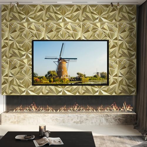 STICKGOO 3D Wall Panels for Interior Wall Decor, Champaign Gold Diamond Design Accent Wall Panels, 12''x12'' Modern Decorative Wall Panels for Living Room, Lobby, Office, 33 Pack - color: Champaign Gold