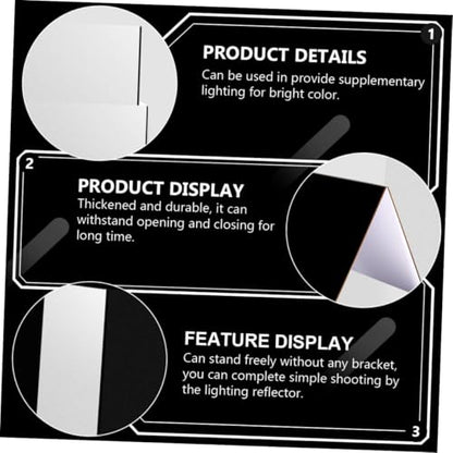 Collapsible Photography Reflective Cardboard Board with Silver White Black Surfaces, Portable Photo Backdrop for Studio and Outdoor Lighting, Tabletop Photo Shoot Reflector Tool