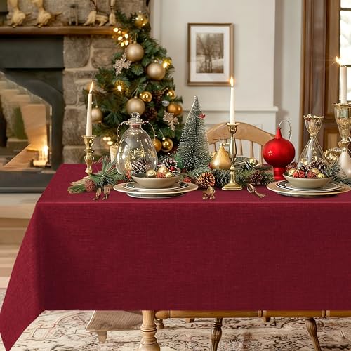 Hiasan Faux Linen Square Tablecloth - Wrinkle and Stain Resistant Washable Table Cloth for Kitchen Dining Room Holiday Table Cover for Dinner, Red, 30 x 30 Inch - color: Red, size: 30" x 30" (Square)