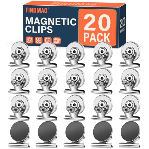 FINDMAG 20 Pack Magnetic Clips Fridge Magnets, Heavy Duty Refrigerator Magnet Clips Whiteboard Magnet, Strong Clips Magnets Christmas Light Clips for Fridge, Sculptural Picture Frame, Kitchen, Office - color: Silver, size: 20 Pack