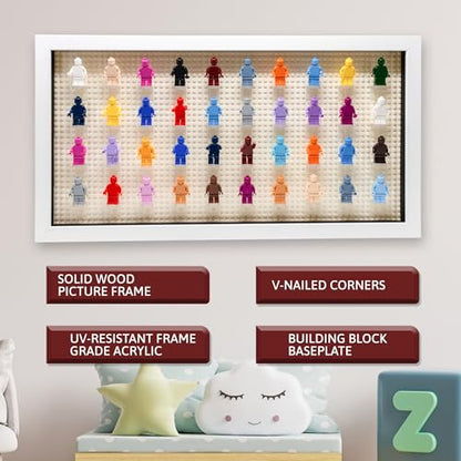 Figurine Display Case 10x20.125 White Shadow Box for Miniature Figures 10x20.125 White Wood Shadow Box with White Base to Display Up to 56 Block Figures - color: White With White Blacking, size: 10x20.125