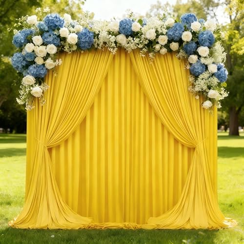 20x10ft Yellow Backdrop Curtain Panels for Parties - Wrinkle Free Polyester Photo Curtain Backdrop Wedding Back Drop Fabric Drapes for Party Decorations Background for Photography - color: Yellow, size: W5' x H10'(4 panels)