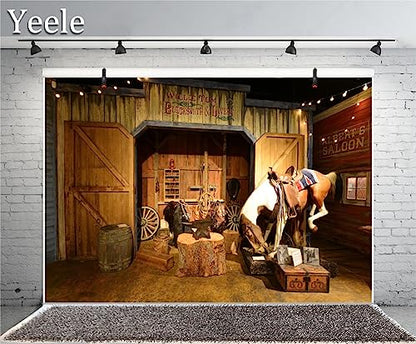 Yeele 9x6ft Wild West Backdrop for Photography Old Western Cowboy Saloon Saddle Background Party Decoration Banner Kids Man Children Boy Photo Booth Shoot Vinyl Studio Props Y2BK08841