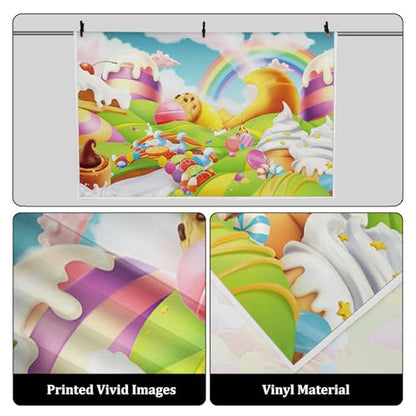 AOFOTO 5x3ft Candyland Backdrop Fantasy Giant Lollipop Candy Land Candy Themed Party Decorations Banner Cartoon Rainbow Ice Cream Dessert Shop Decor Background Kids Baby Birthday Photoshoot Props - size: 5x3ft
