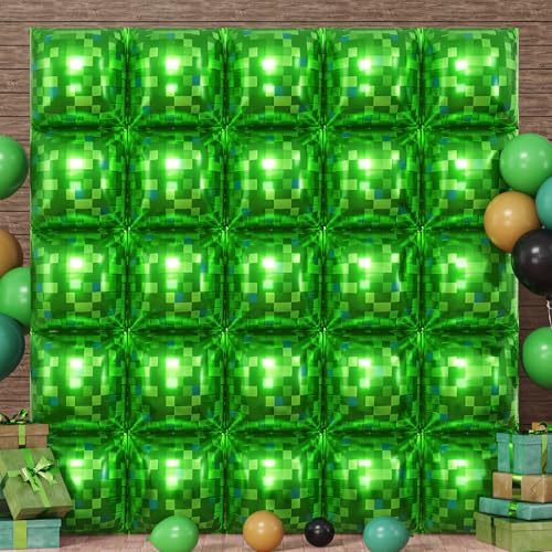 HILAVO Green Pixel Square Balloon Wall, 25 PCS Green Pixel Square Foil Balloons Wall Backdrop Balloons Tunnel Arch for Graduation Boys Video Game Theme Birthday Party Decoration - color: Green Pixel