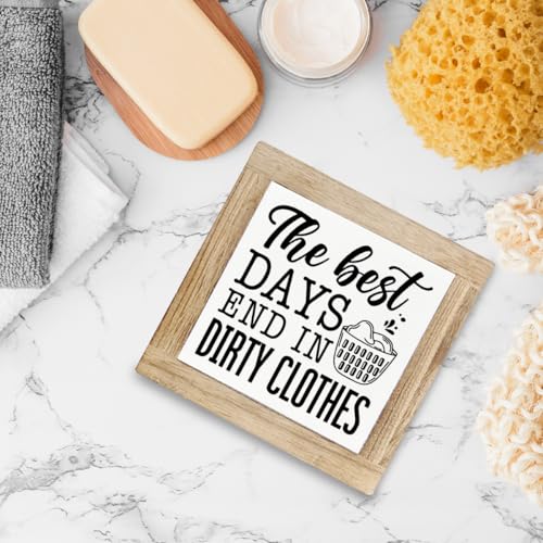 The Best Days End in Dirty Clothes Sign, Funny Laundry Wood Sign, Laundry Room Decor, Farmhouse Decors for Shelves Counter, Modern Farmhouse Home Decor, Funny Housewarming Gift - color: Color01