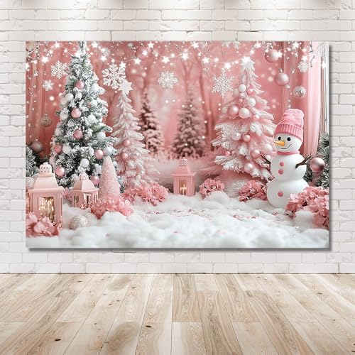 AIBIIN 8x6ft Pink Christmas Backdrop Pink Winter Wonderland Snowman Snowflake Photography Background Winter Snow Scene Birthday Baby Shower Vinyl Photo Studio Props - color: Snow Scene, size: 8x6ft