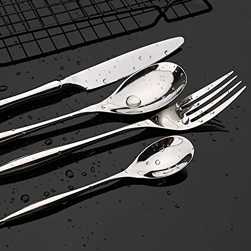 JASHII Silverware, Luxury Royal 16 Pieces 18/10 Stainless Steel Steak Knife and Spoon Fork Flatware Utensils Set Service for 4, Simple Look, Modern Design, Dishwasher Safe