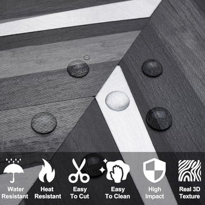 DICOFUN 10-Sheet Herringbone Peel and Stick Backsplash for Kitchen, Black & Grey Wood Look PVC Mixed Metal Chevron Stick on Backsplash Wall Tiles - color: Black Wood and Metal Silver, size: 10 Sheets, 12"x12"x0.12"
