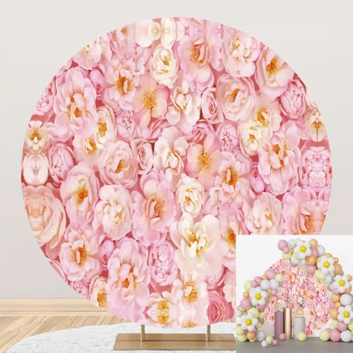 5x5ft Pink Floral Wedding Backdrop Stand - Circle Mr & Mrs Snapsonde Wedding Photography Background Props - color: Pink01, size: 5x5ft-Diameter