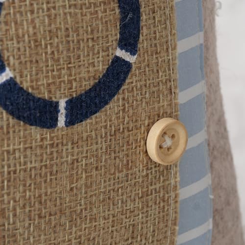 Coastal Cabana Soft Door Stops, Jute, Cotton, Loop Tops, Weighted, 11.75 Inches, House Shaped with Anchor and Lifesaver Fabric Embellishments - color: Coastal Cabana Soft Door Stops, Blue and Beige