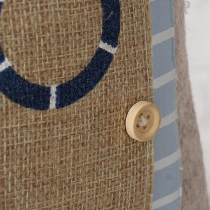 Coastal Cabana Soft Door Stops, Jute, Cotton, Loop Tops, Weighted, 11.75 Inches, House Shaped with Anchor and Lifesaver Fabric Embellishments - color: Coastal Cabana Soft Door Stops, Blue and Beige