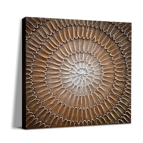 NANKAI Art Hand-Painted Brown and White Gradient Three-Dimensional Texture Contemporary Abstract Style Oil Painting, Suitable for Home, Office or Corridor Wall Decoration, Size 24x24 inches - color: Nkhb353